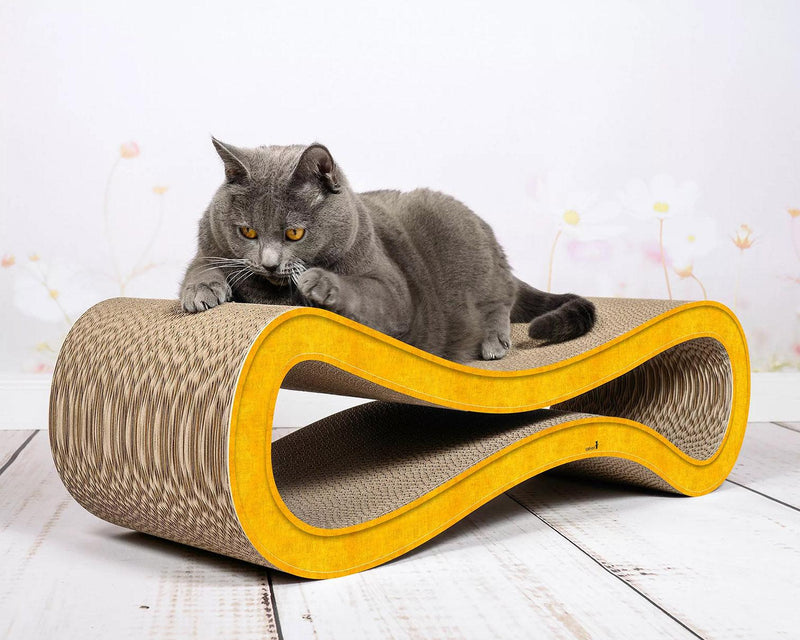 Griffoir pour chat en carton, ludique et écologique Cat Racer jaune - kasibe
