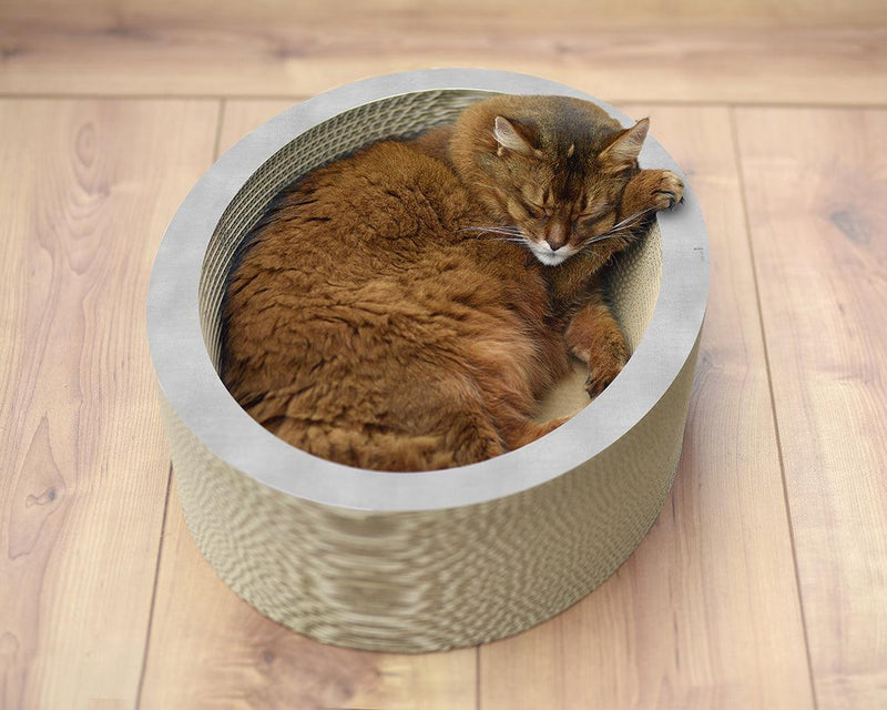 Griffoir panier pour chat en carton Lovale : original et écologique gris - kasibe