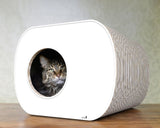 maison griffoir pour chat en carton : Brochhaus aux lignes arrondies blanc - kasibe
