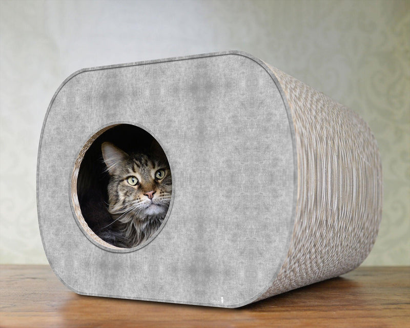 maison griffoir pour chat en carton : Brochhaus aux lignes arrondies gris - kasibe
