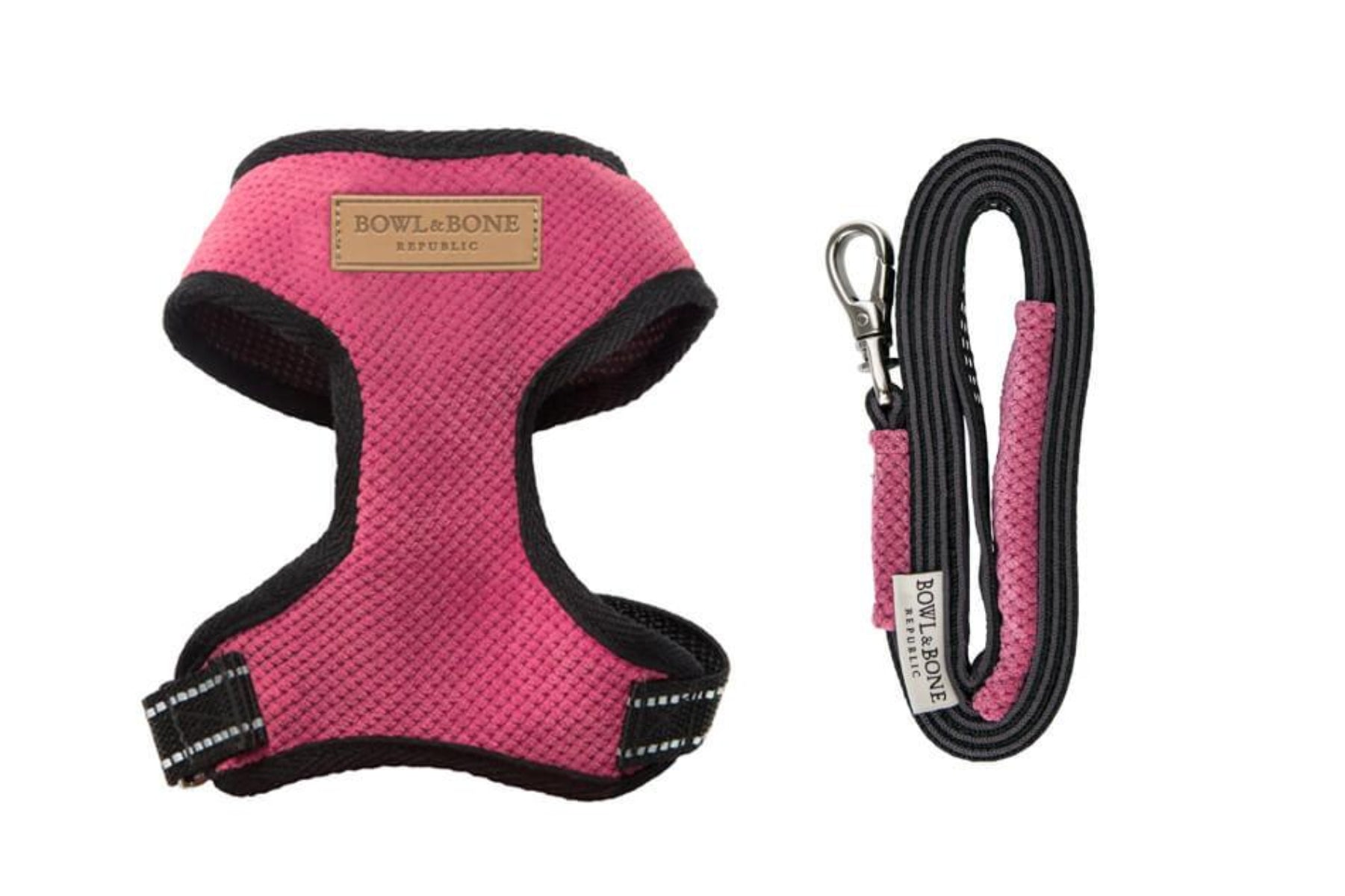 kasibe harnais pour chien candy en tissu et laisse coordonnée bowlandbone rose