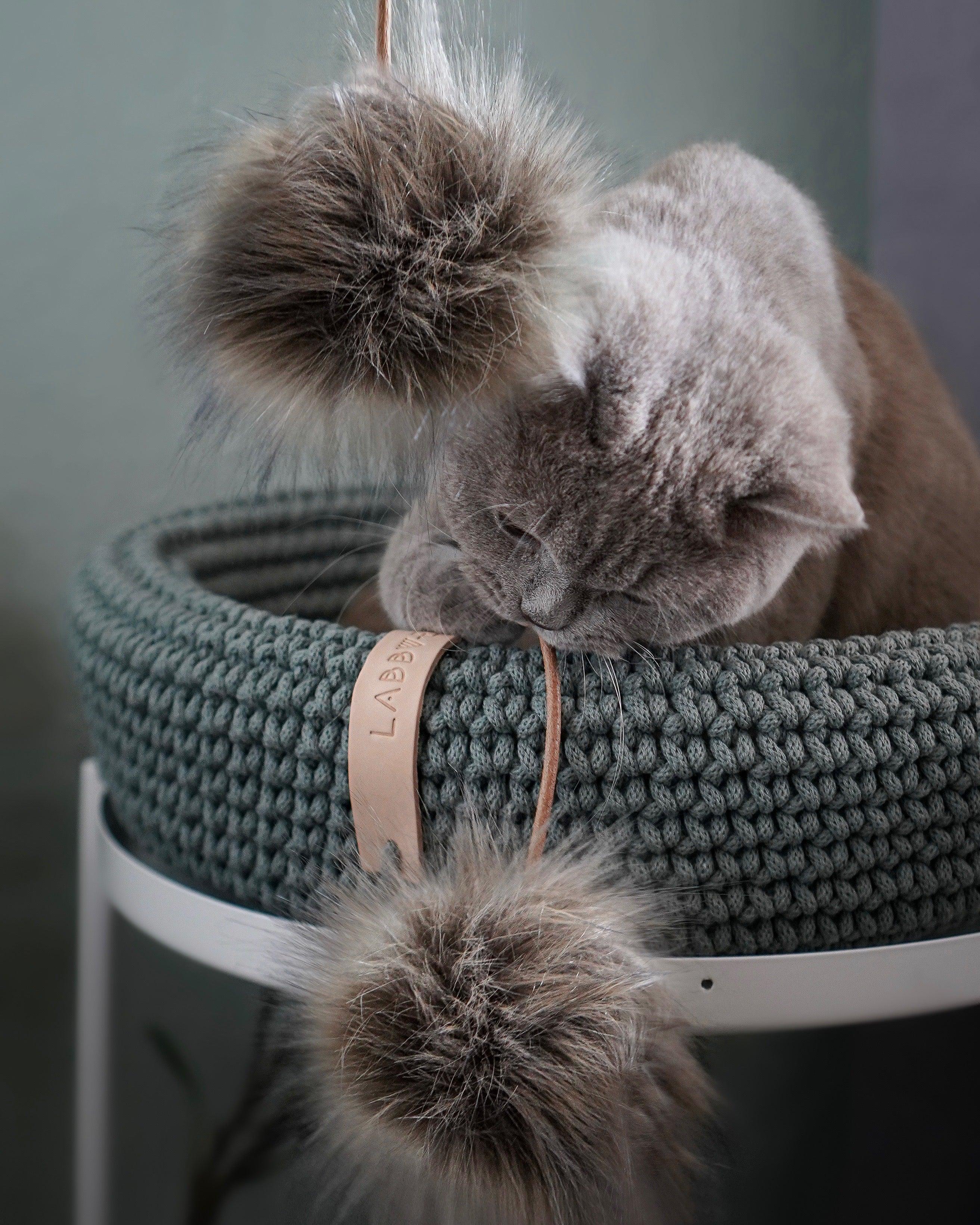 kasibe  chat joue avec jouet en fourrure gris design et raffiné tollo labbvenn