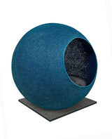 Meuble pour chat design : le Square un cocon discret tout en élégance bleu socle wengé - kasibe
