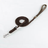 Touch of Leather : laisse pour chien originale en alliance de cuir et corde marron fixation argent  - Kasibe