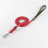 Touch of Leather : laisse pour chien originale en alliance de cuir et corde rose fixation argent  - Kasibe