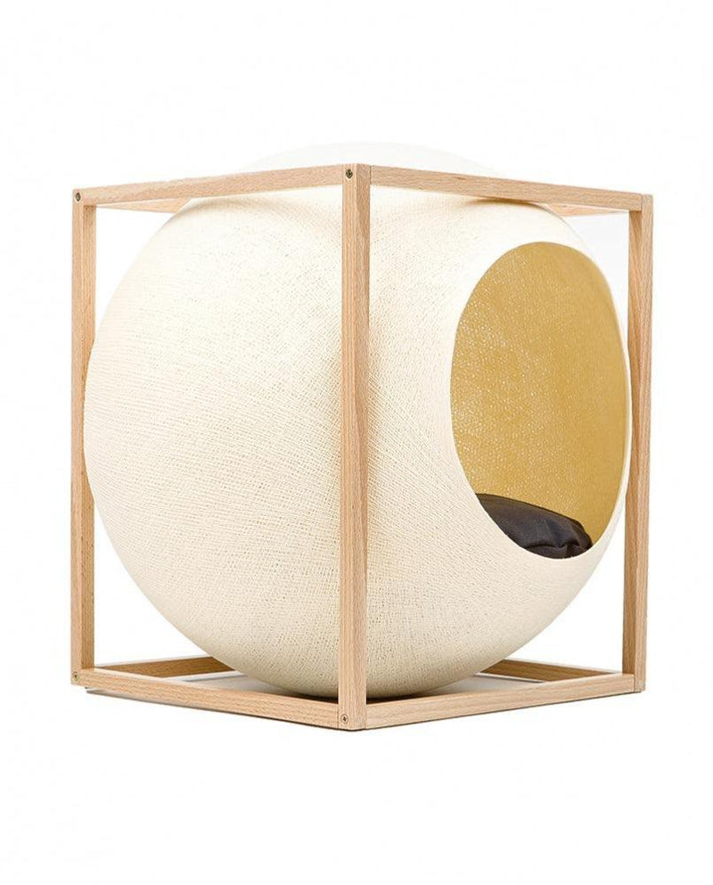 Panier pour chat design & graphique aux lignes pures : Le Cube champagne structure bois kasibe meyou
