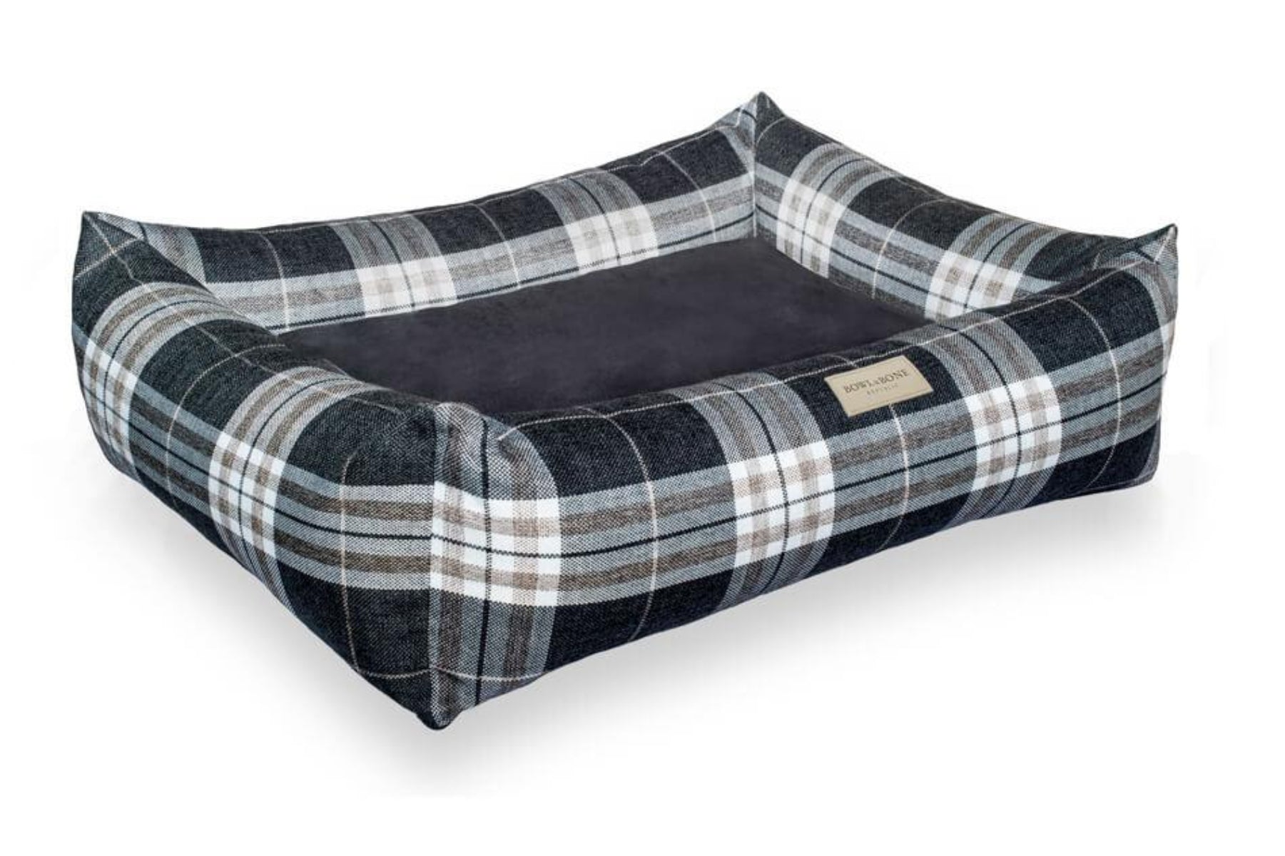 kasibe panier pour chien élégant en tissu écossais scott bowlandbone graphite