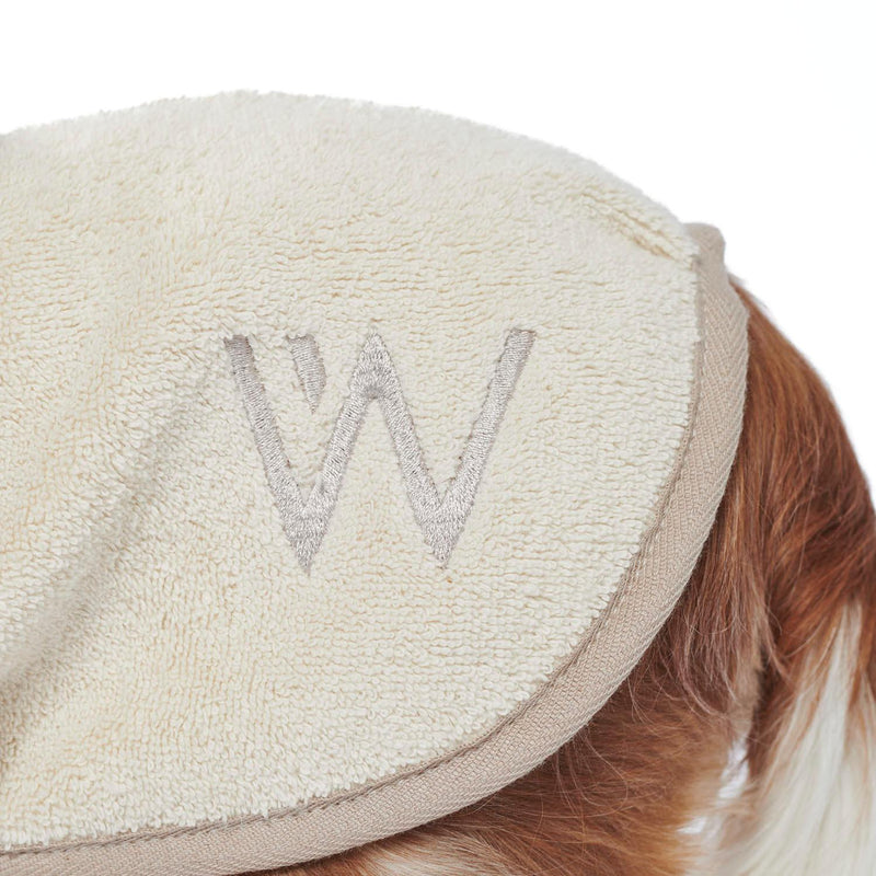 SPA pour chien, un joli peignoir avec ceintures en velcro très absorbant beige détail - kasibe